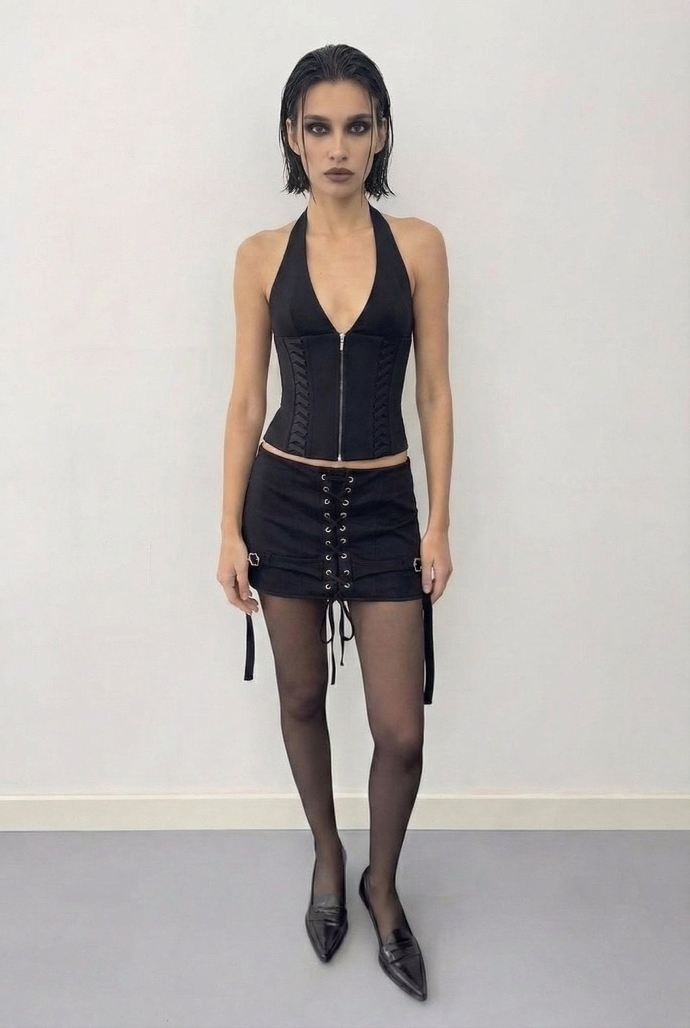 Black Cinch Drawstring Skort - BEEGLEE