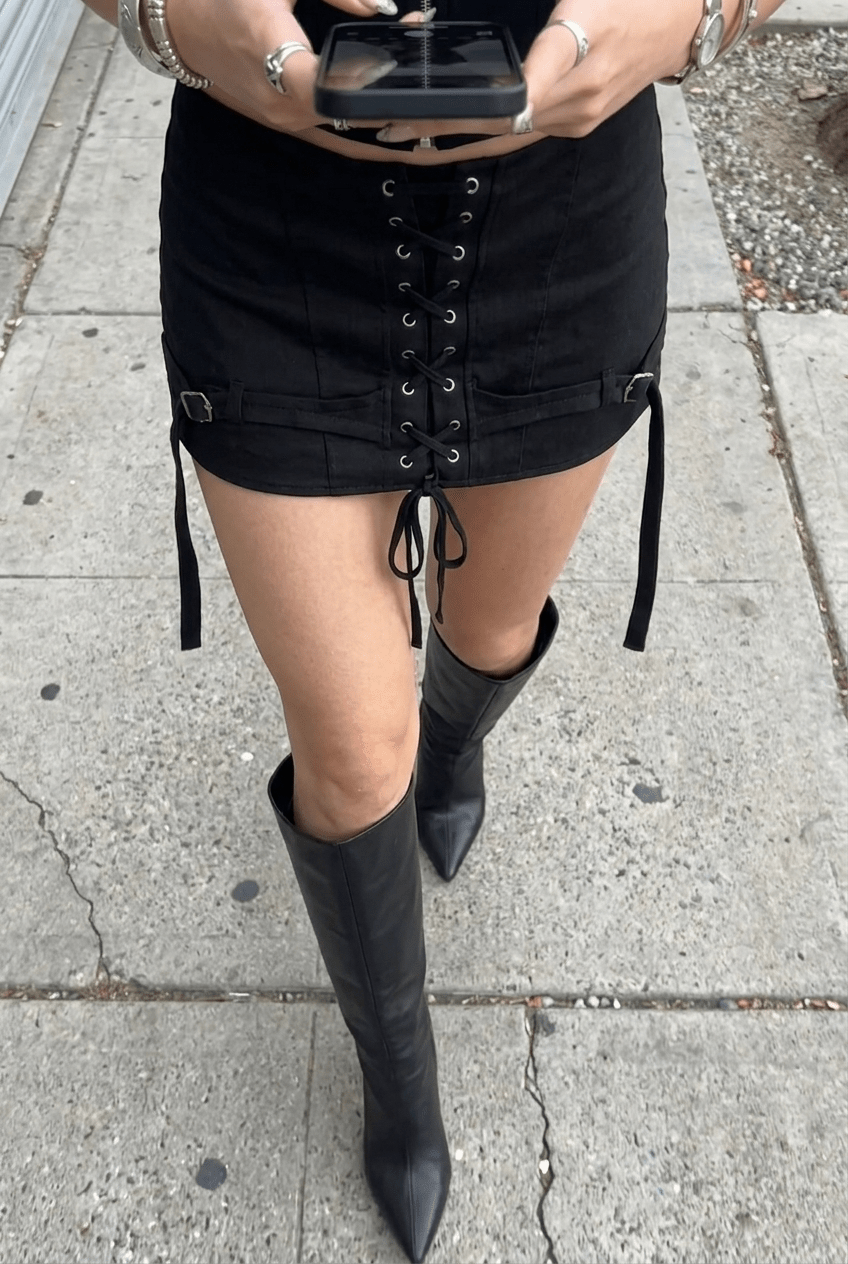 Black Cinch Drawstring Skort - BEEGLEE