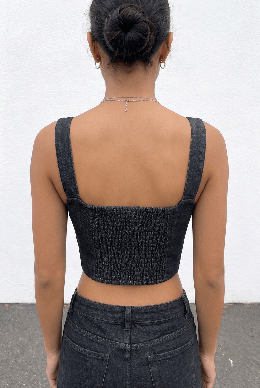 Black Corset Denim Top - BEEGLEE