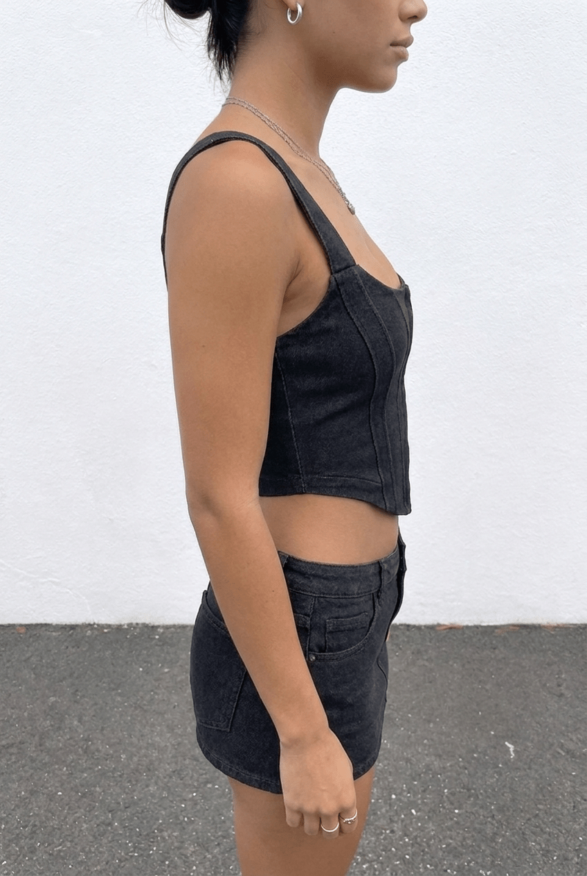 Black Corset Denim Top - BEEGLEE