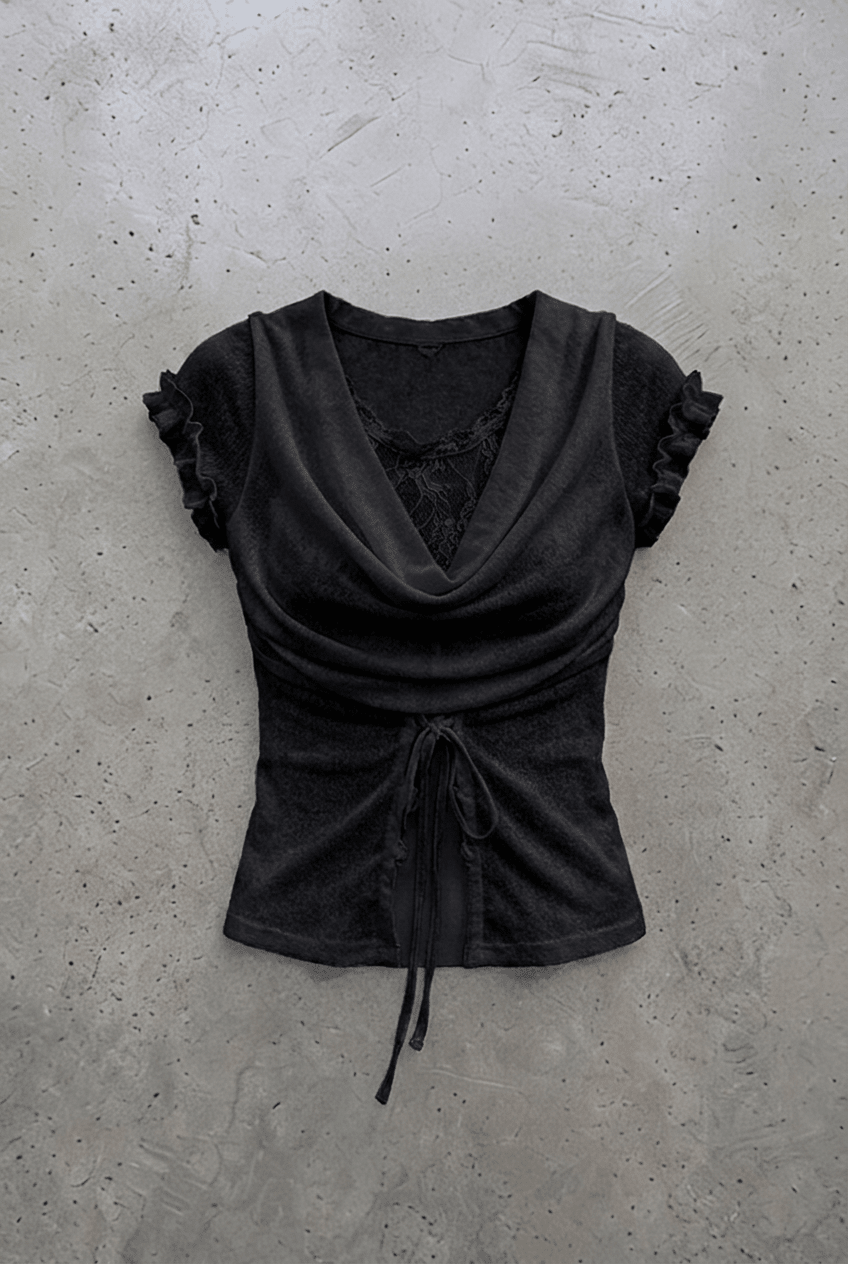 Black Cowl Lace Top - BEEGLEE