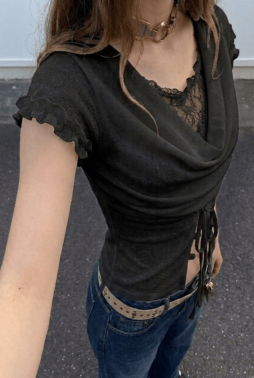 Black Cowl Lace Top - BEEGLEE
