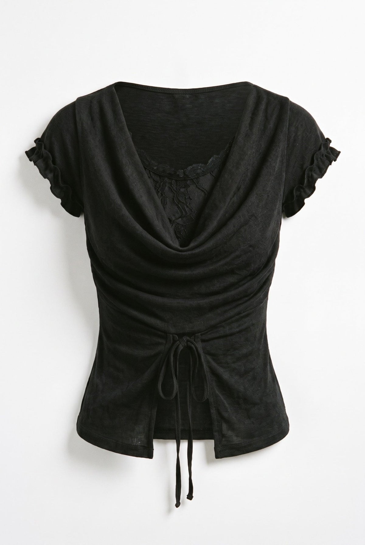Black Cowl Lace Top - BEEGLEE