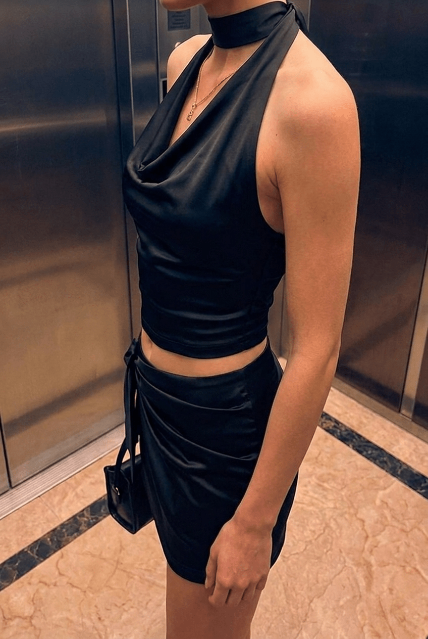 Black Cowl Neck Halter Top - BEEGLEE