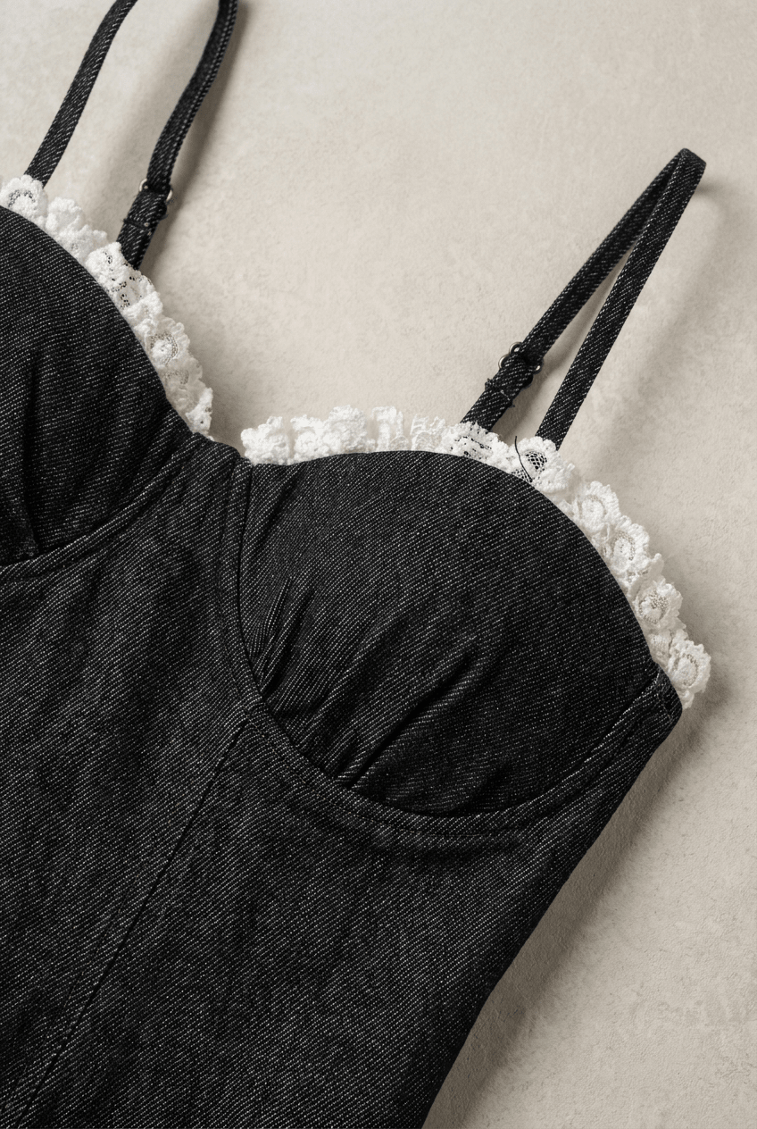 Black Crush Denim Corset - BEEGLEE