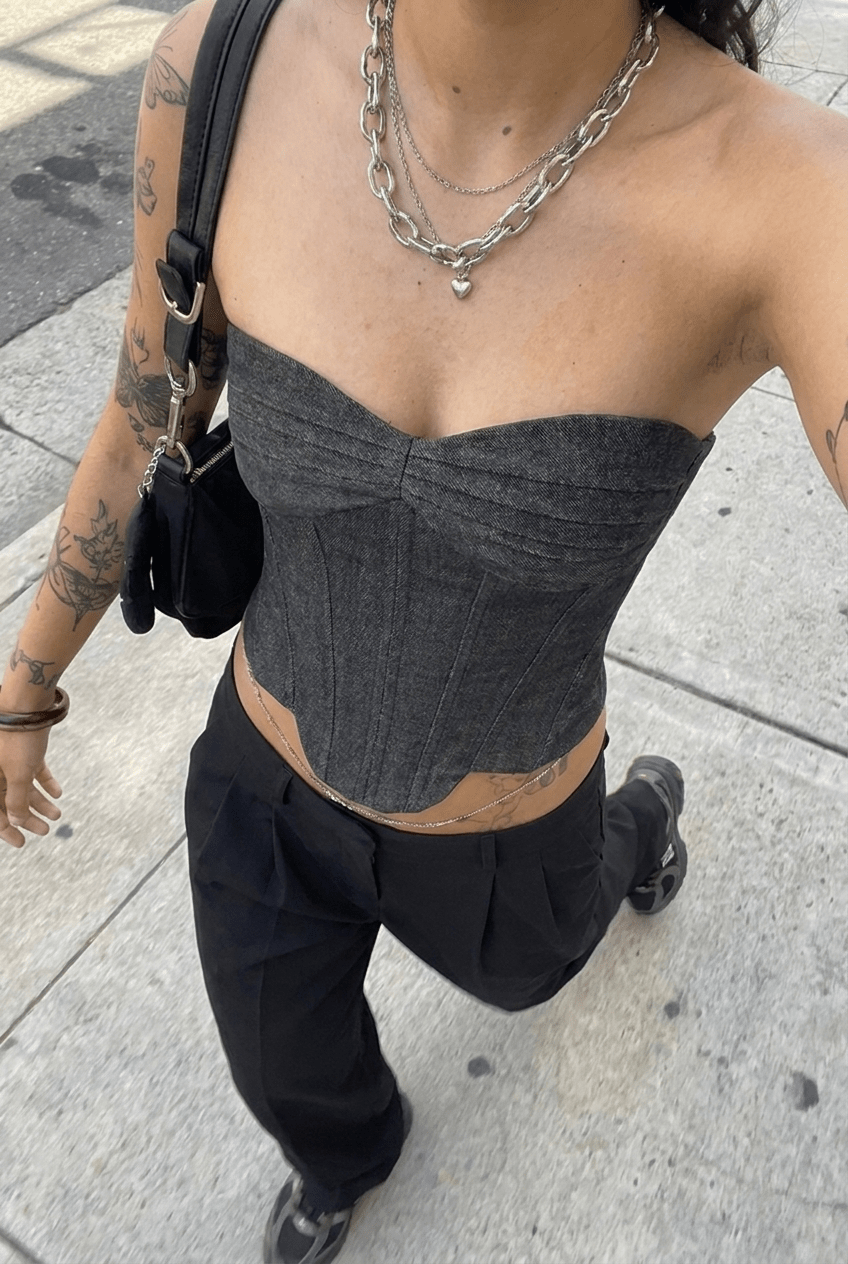 Black Denim Corset - BEEGLEE