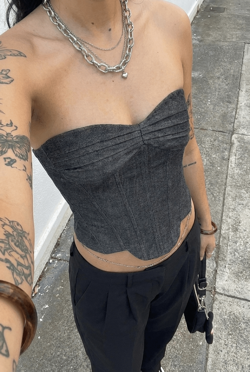 Black Denim Corset - BEEGLEE