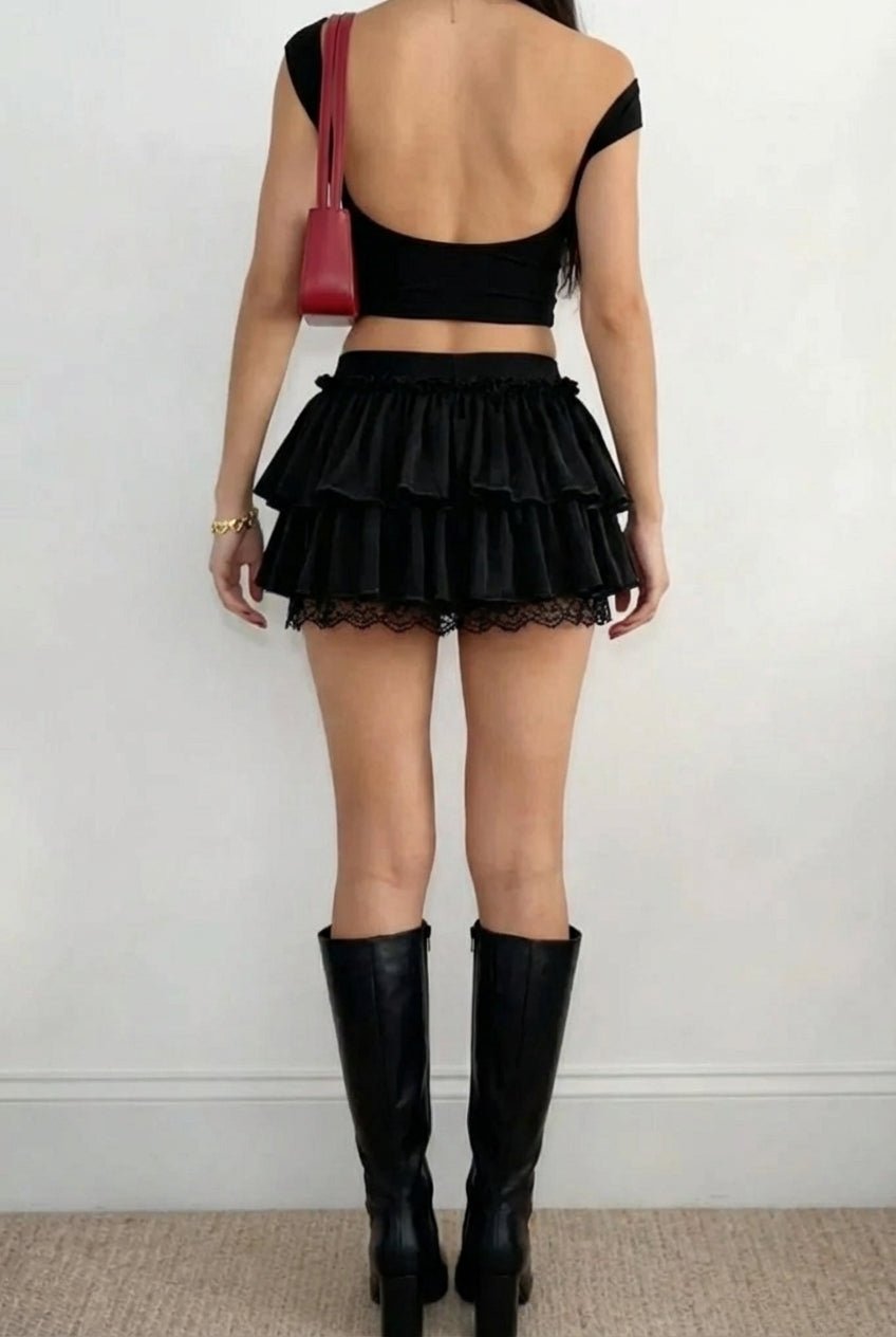 Black Double Ruffle Skirt - BEEGLEE