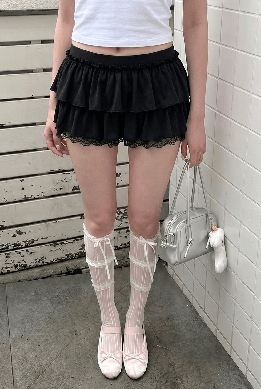 Black Double Ruffle Skirt - BEEGLEE