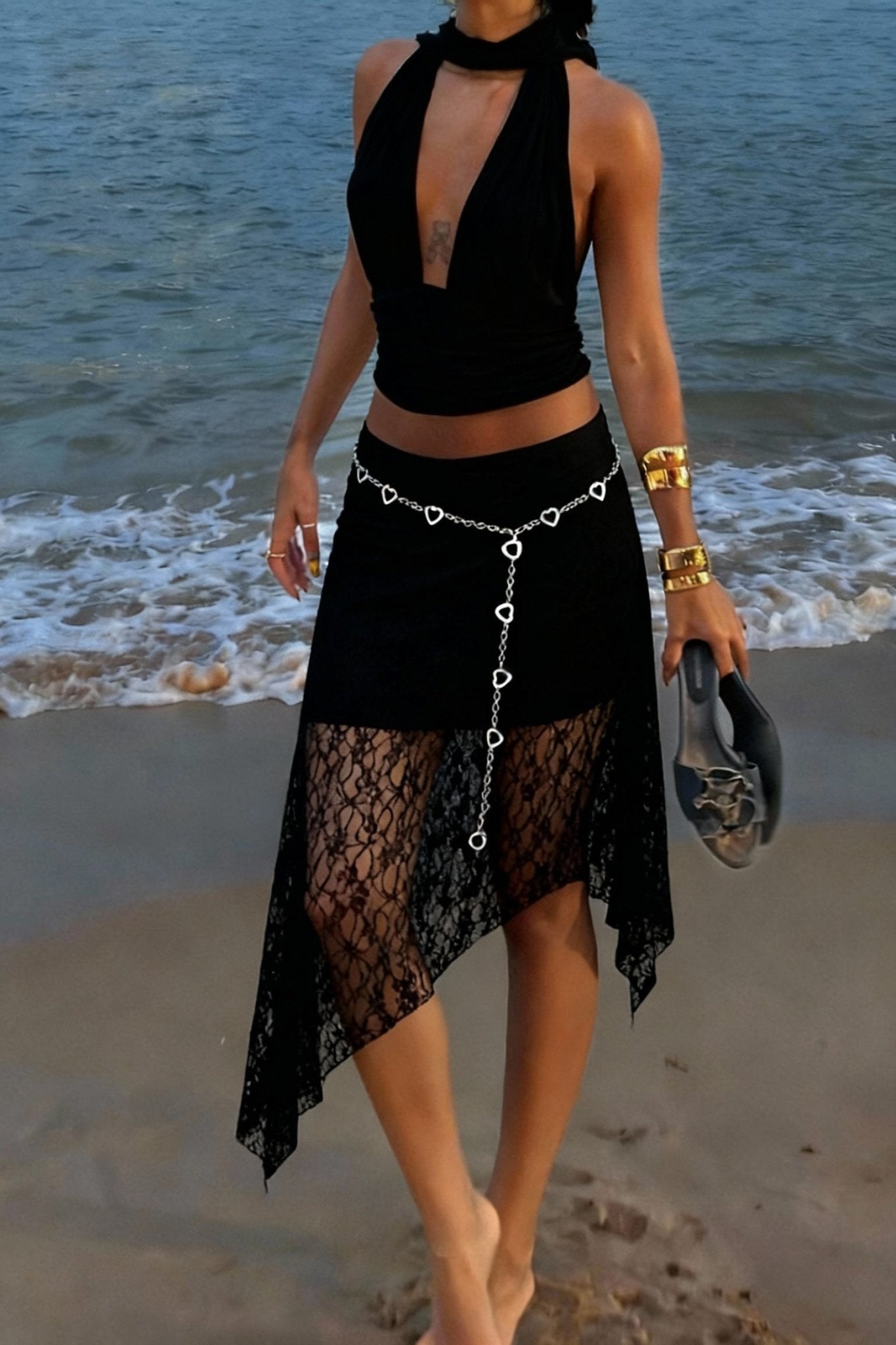 Black Dove lace asymmetrical skirt