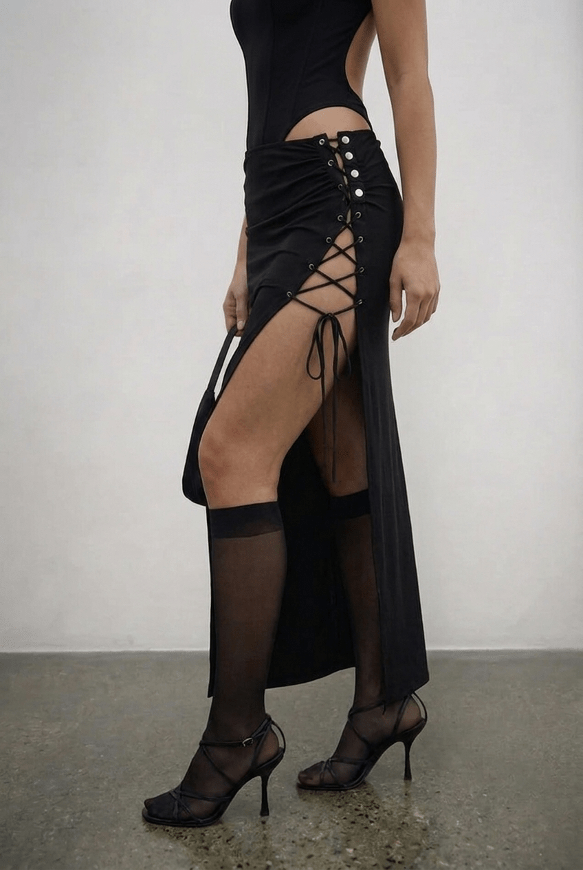 Black Eclipse Slit Skirt - BEEGLEE