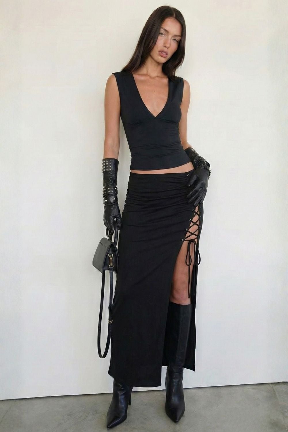 Black Eclipse slit Skirt - BEEGLEE