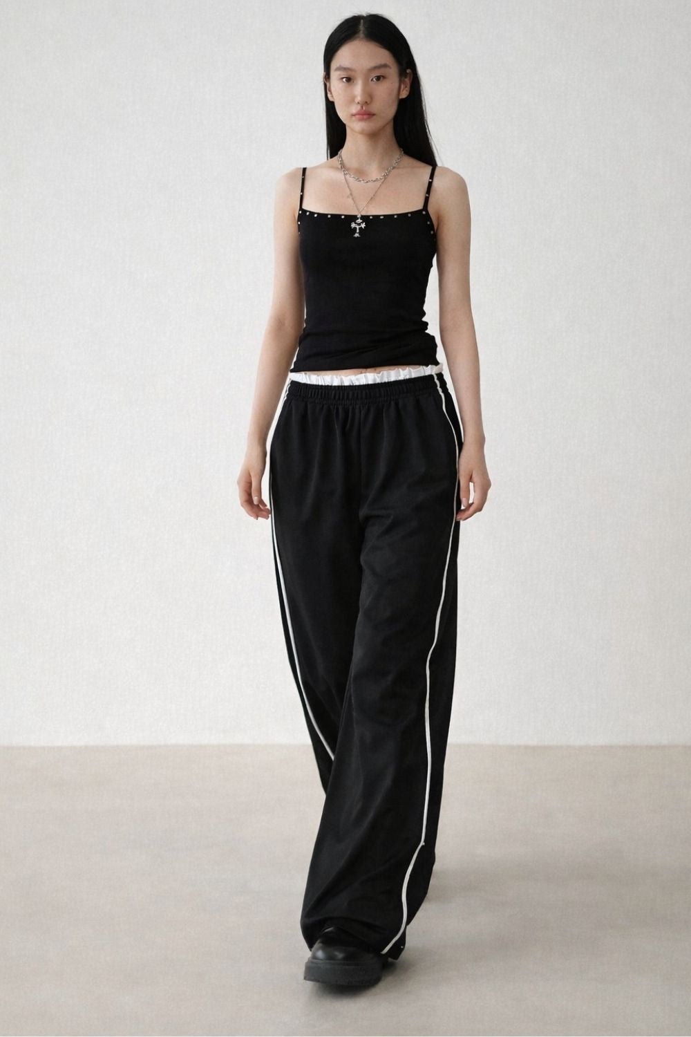 パンツ vintage80s frill track flare pants itimi Black Frill Linen Pants