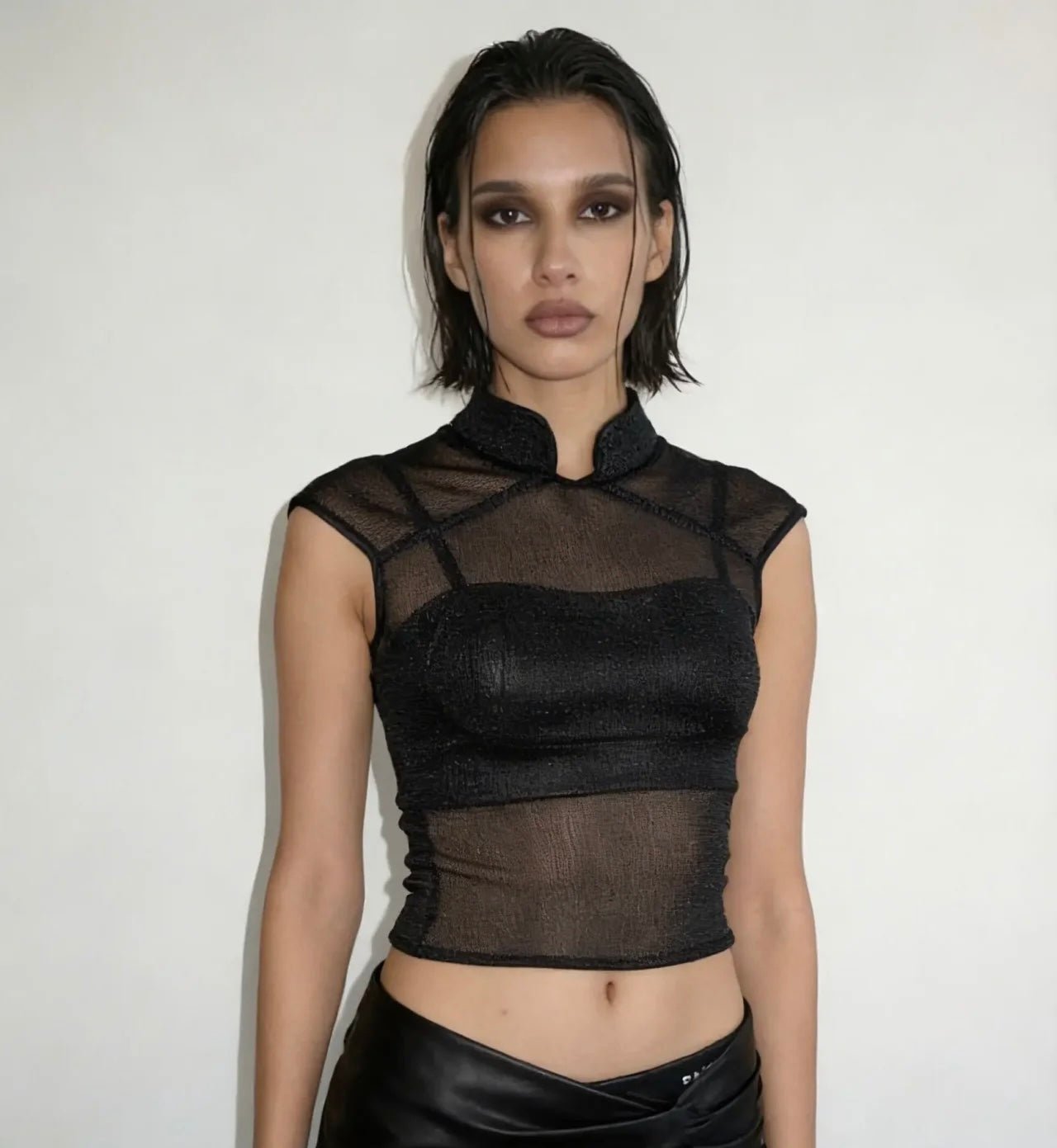 Black Grave Collar Mesh Top - BEEGLEE