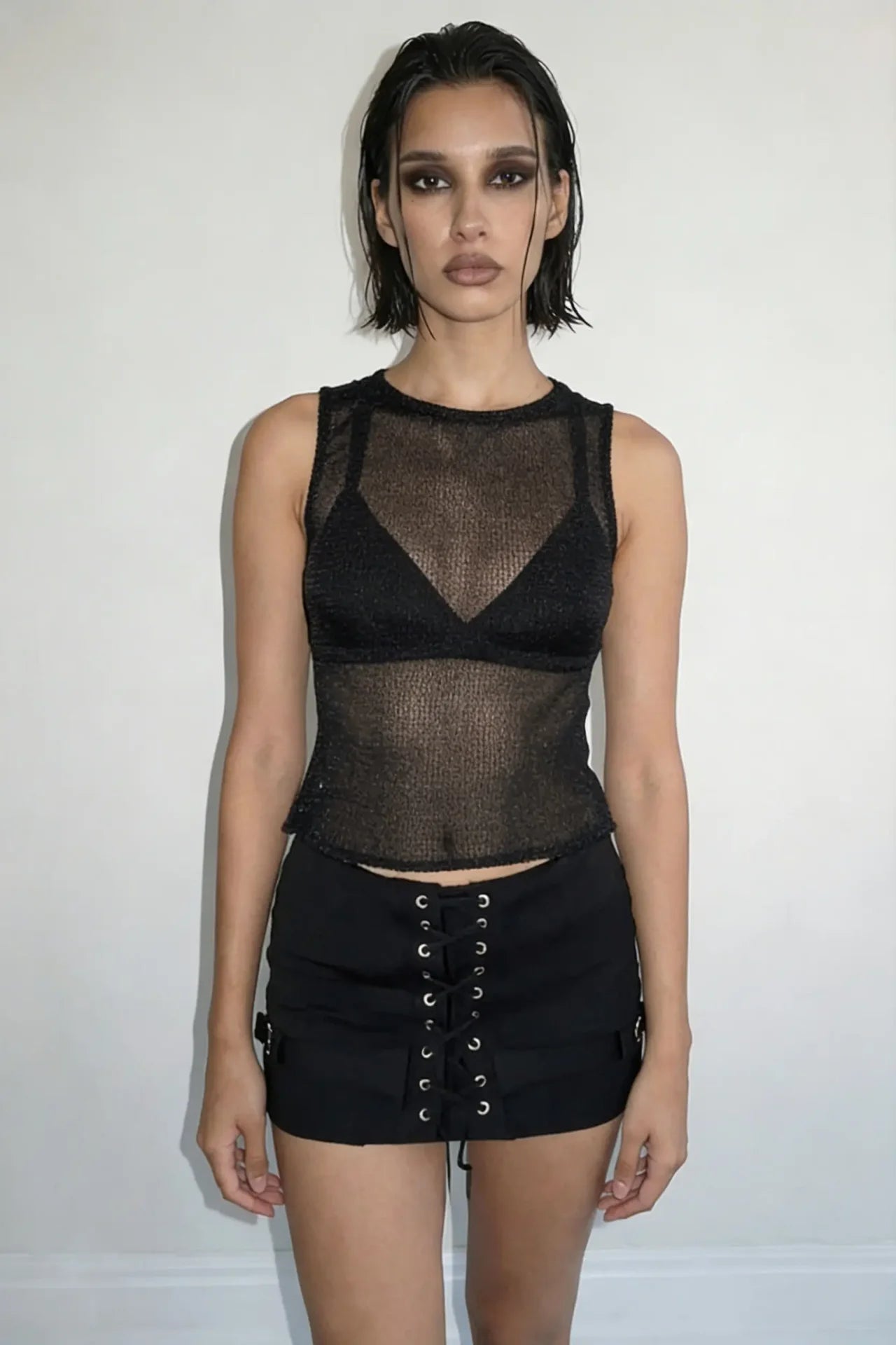 Black Gridlock Metallic Tank - BEEGLEE