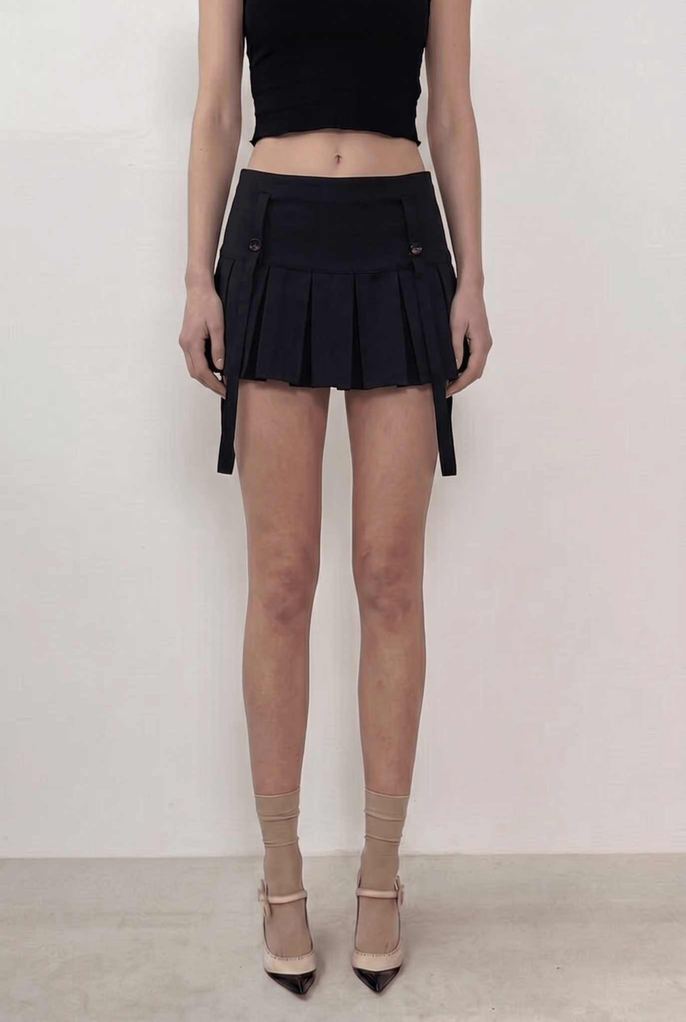 Black Harness Pleat Skort - BEEGLEE