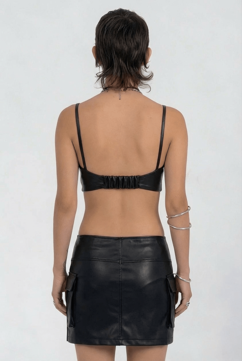Black Iris leather Bralette - BEEGLEE