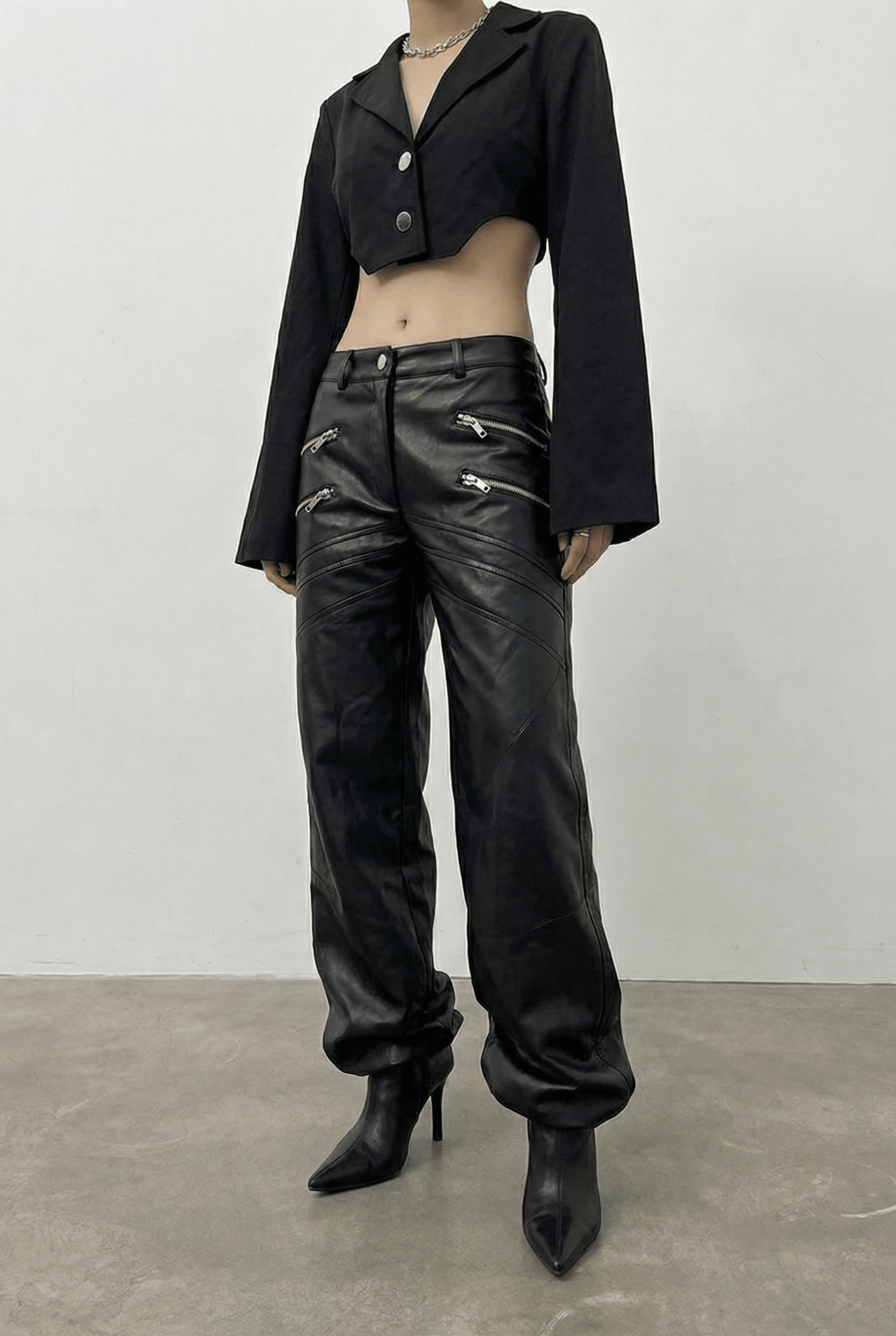 Black Lilith Flared Leather Pants - BEEGLEE
