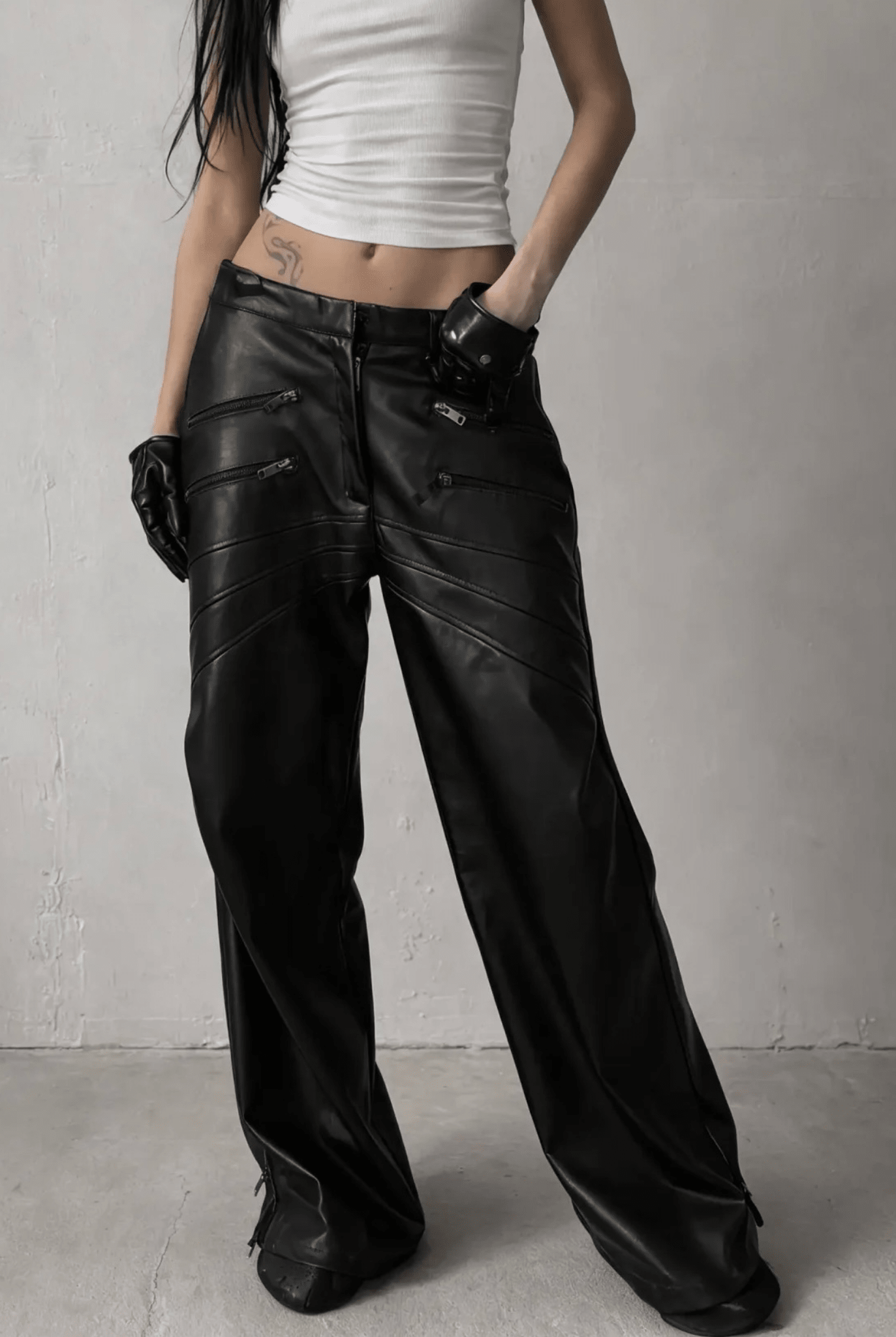 Black Lilith Flared Leather Pants - BEEGLEE