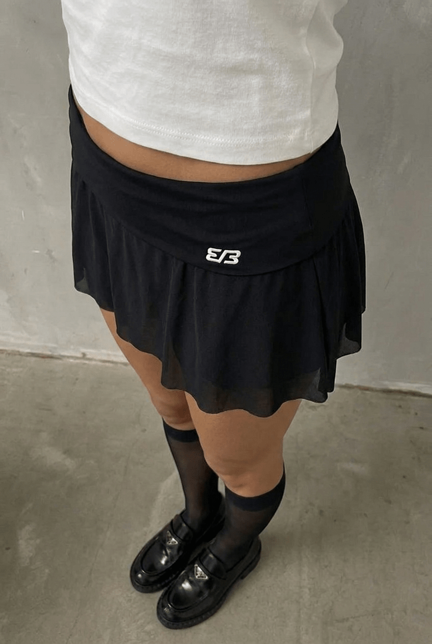 Black Mesh Flounce Skort - BEEGLEE