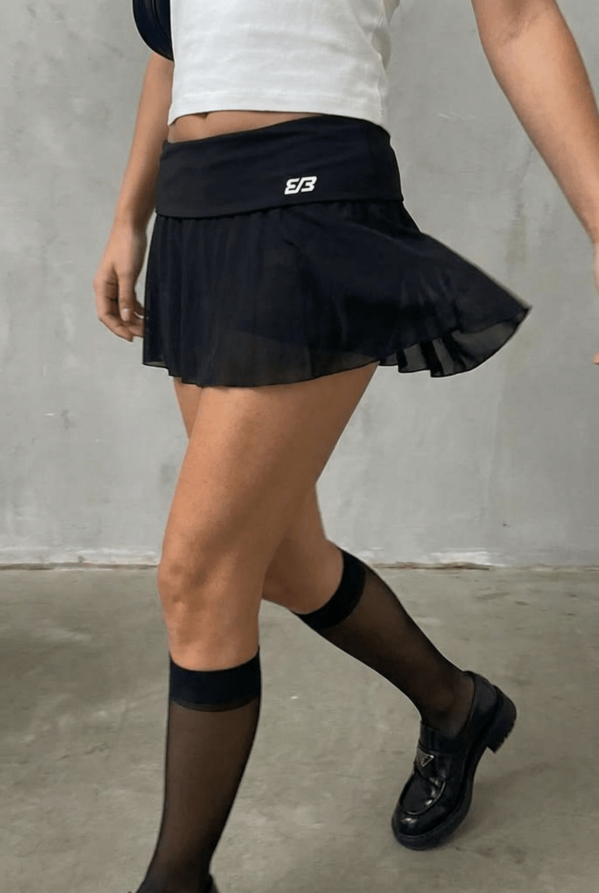 Black Mesh Flounce Skort - BEEGLEE