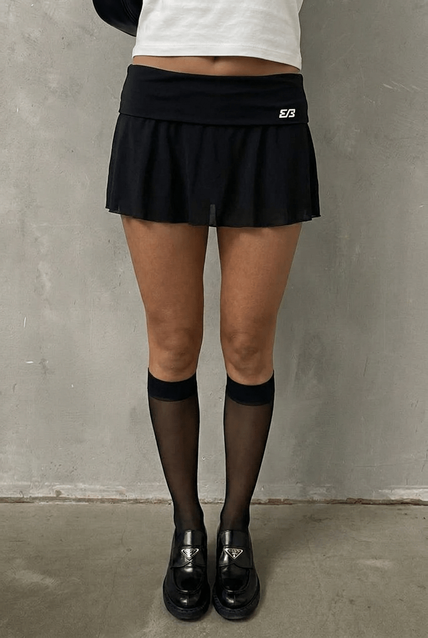 Black Mesh Flounce Skort - BEEGLEE