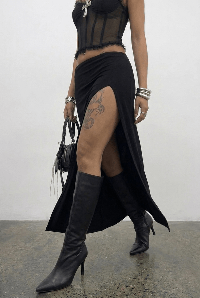 Black Obsidian Skirt with Built In Shorts - BEEGLEE