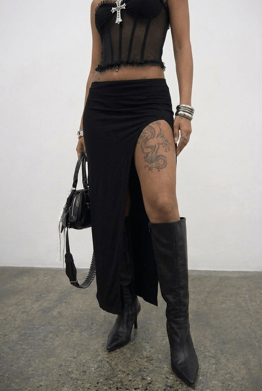 Black Obsidian Skirt with Built In Shorts - BEEGLEE