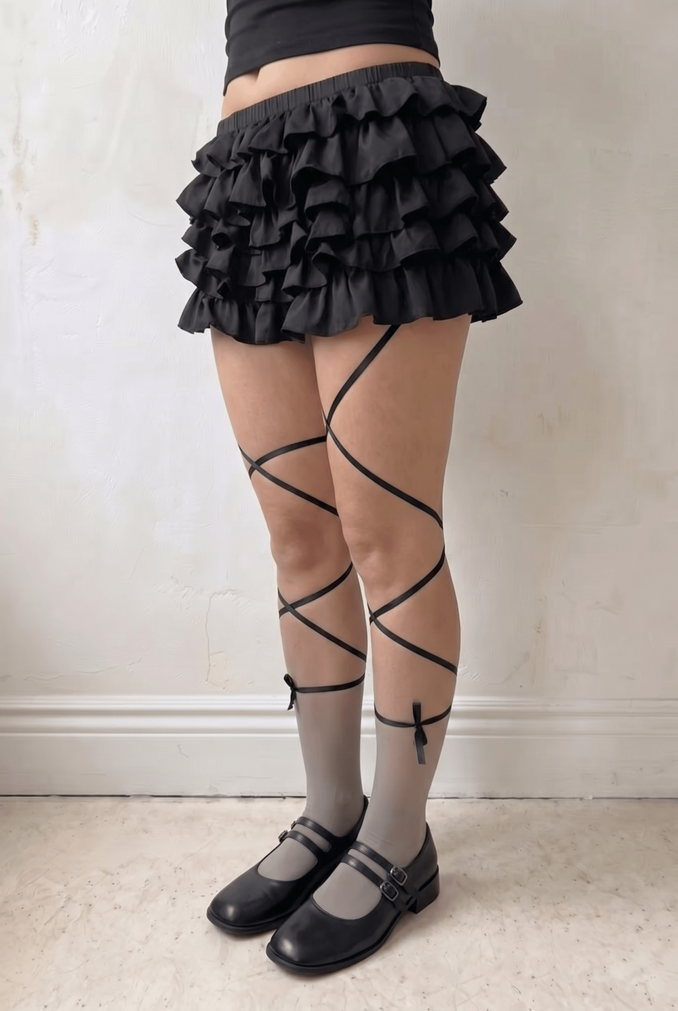 Black Opera Ruffle Skort with Lace - BEEGLEE