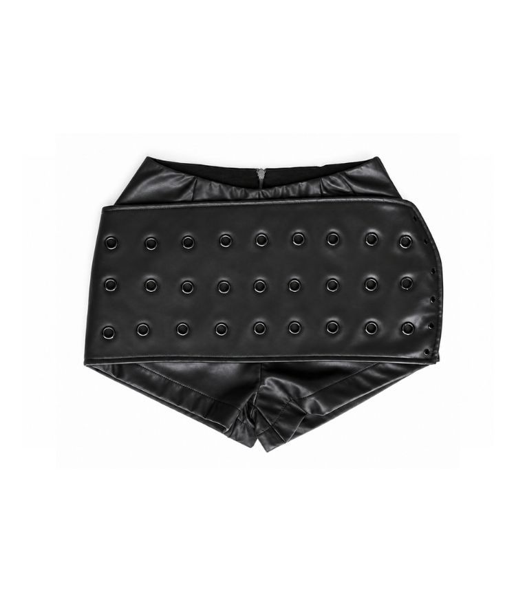 Black Perforated Leather Skort - BEEGLEE