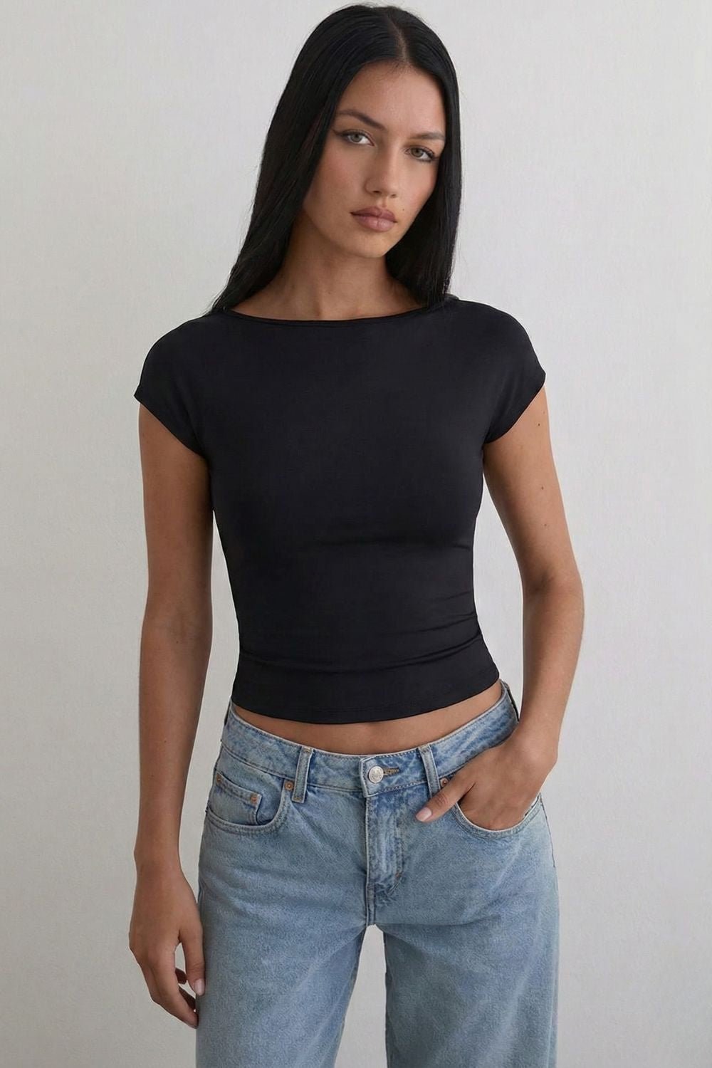 Black Retro Backless Tee - BEEGLEE