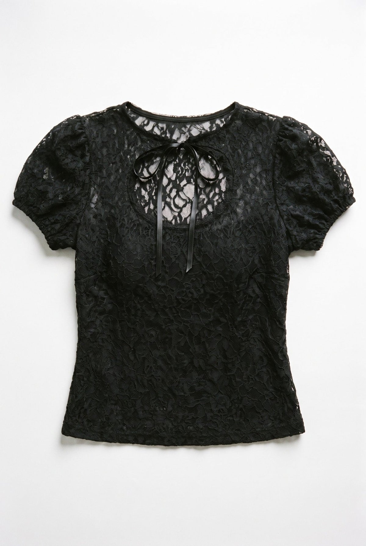 Black Ribbon Keyhole Lace Top - BEEGLEE