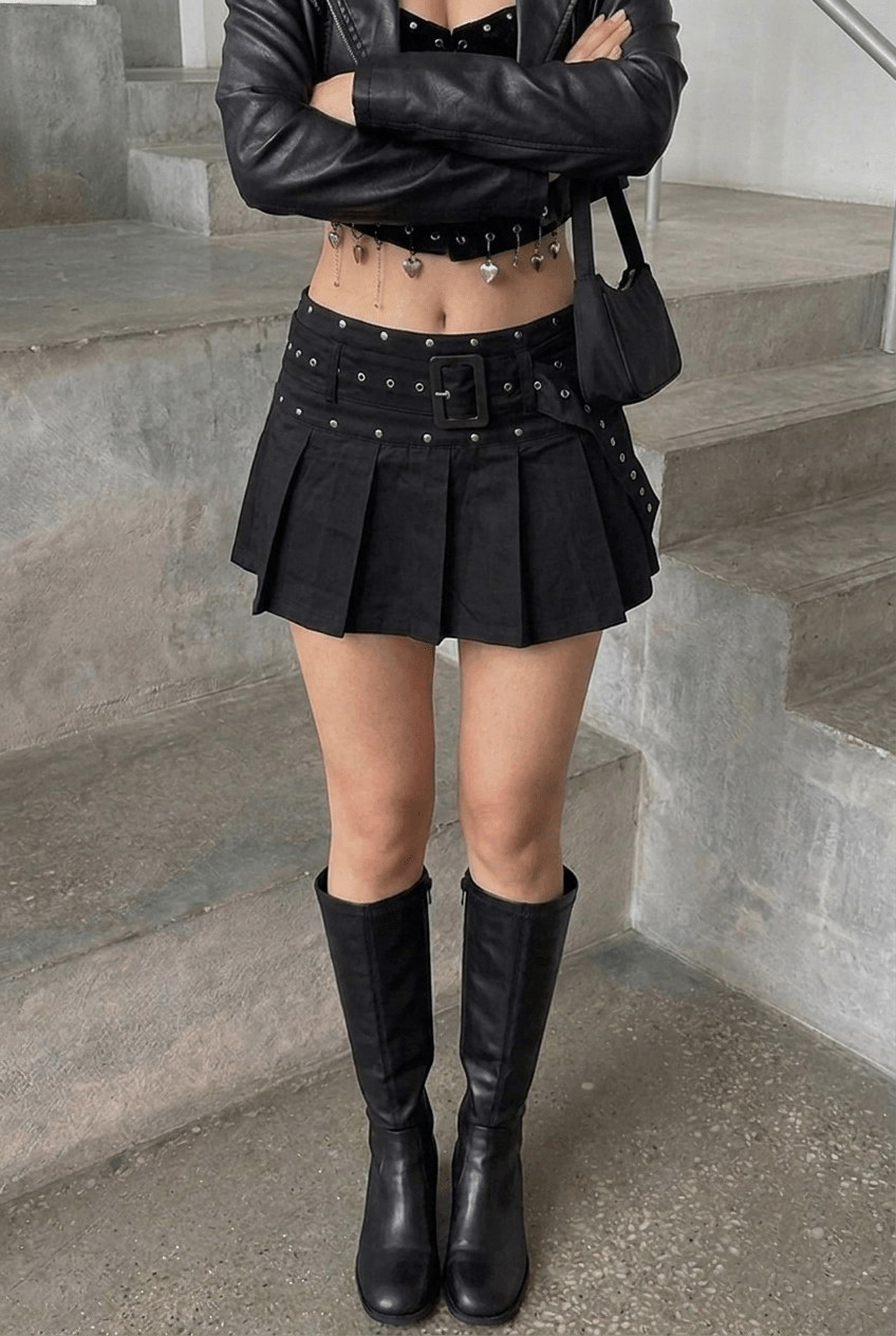 Black Riot Skort with Belt - BEEGLEE