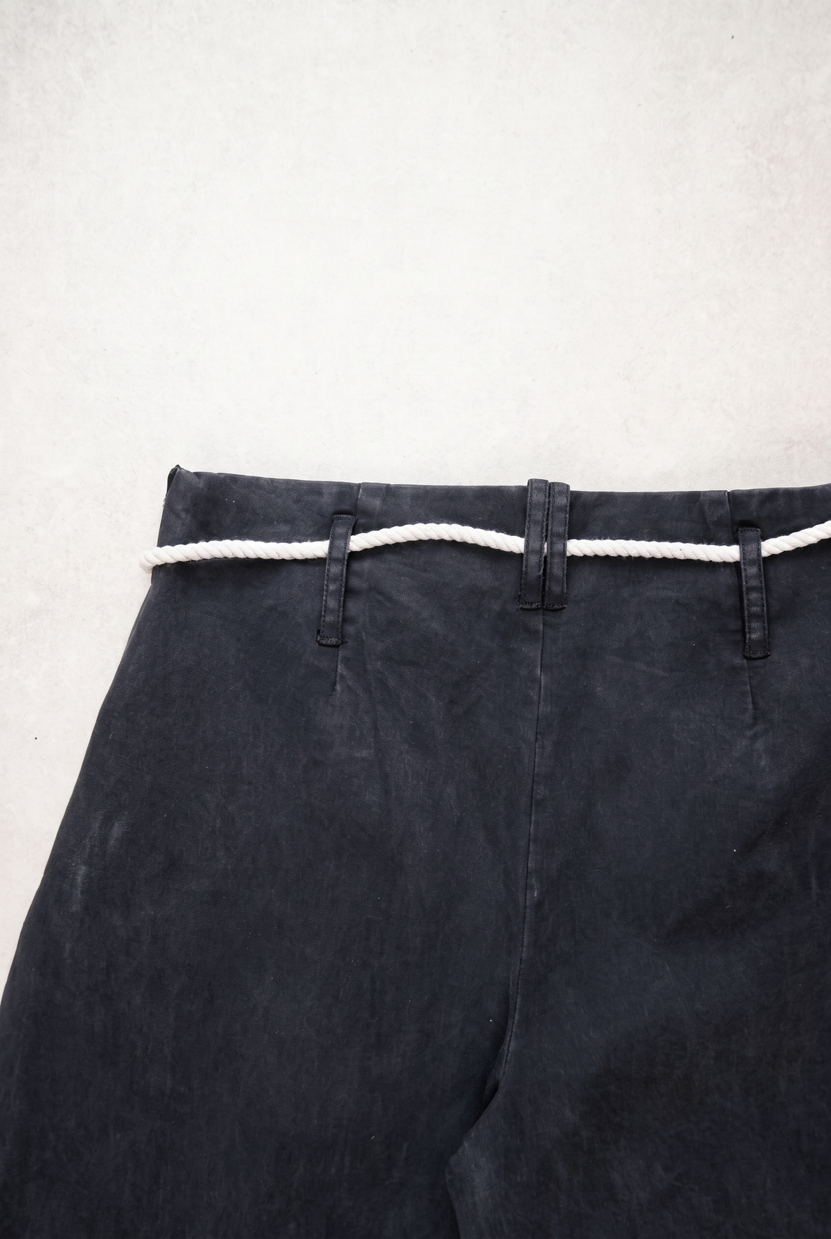 Black Rope Barrel Pants back waistband detail with belt loops and darts