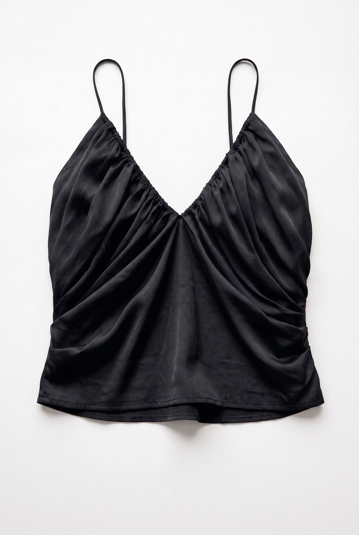 Black Ruched Satin Cami Top - BEEGLEE