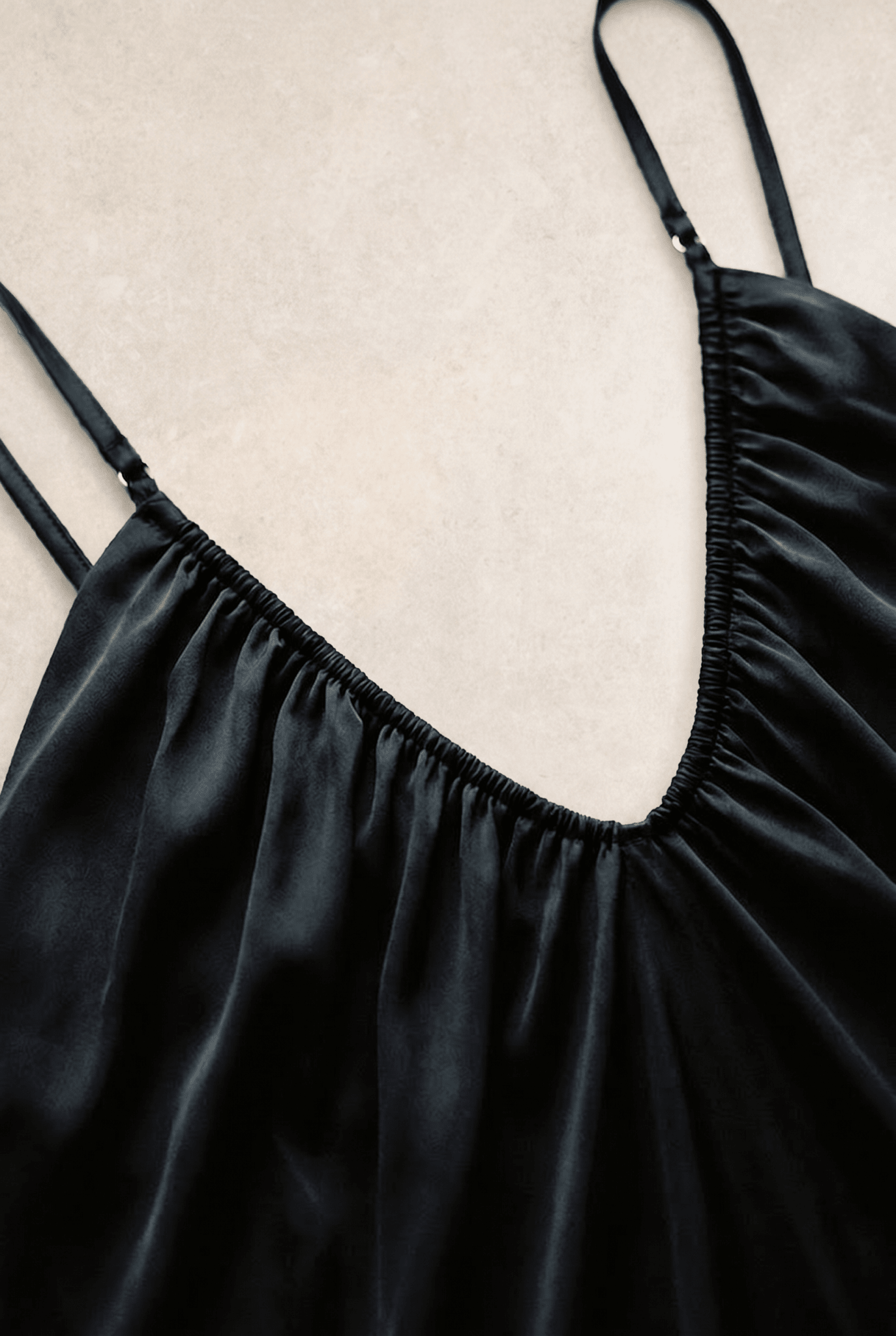Black Ruched Satin Cami Top - BEEGLEE