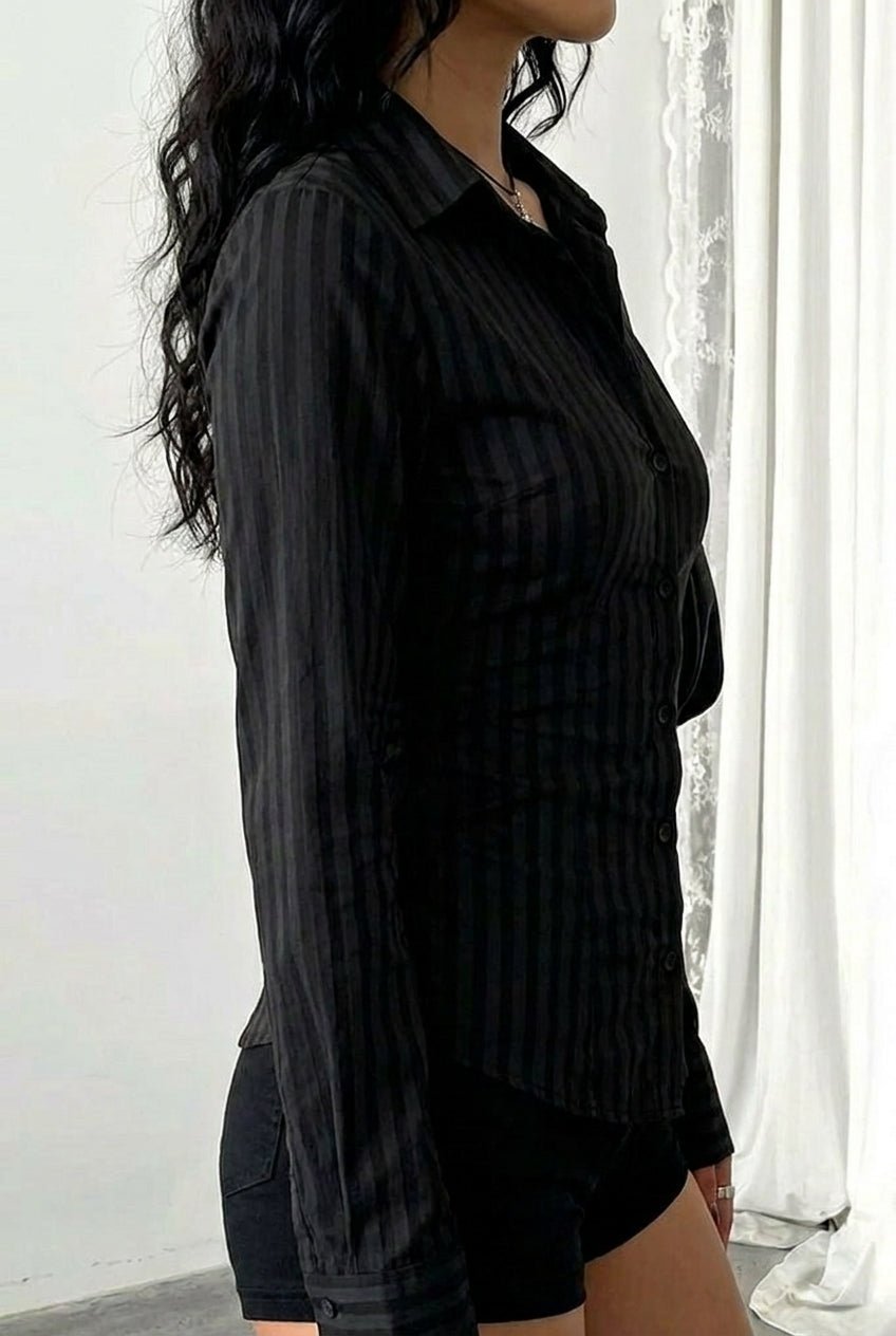 Black Sheer Back-Tie Shirt - BEEGLEE