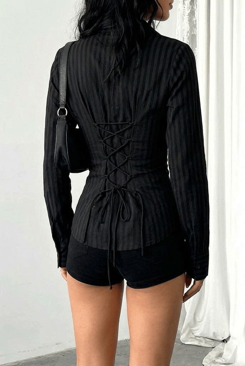 Black Sheer Back - Tie Shirt - BEEGLEE