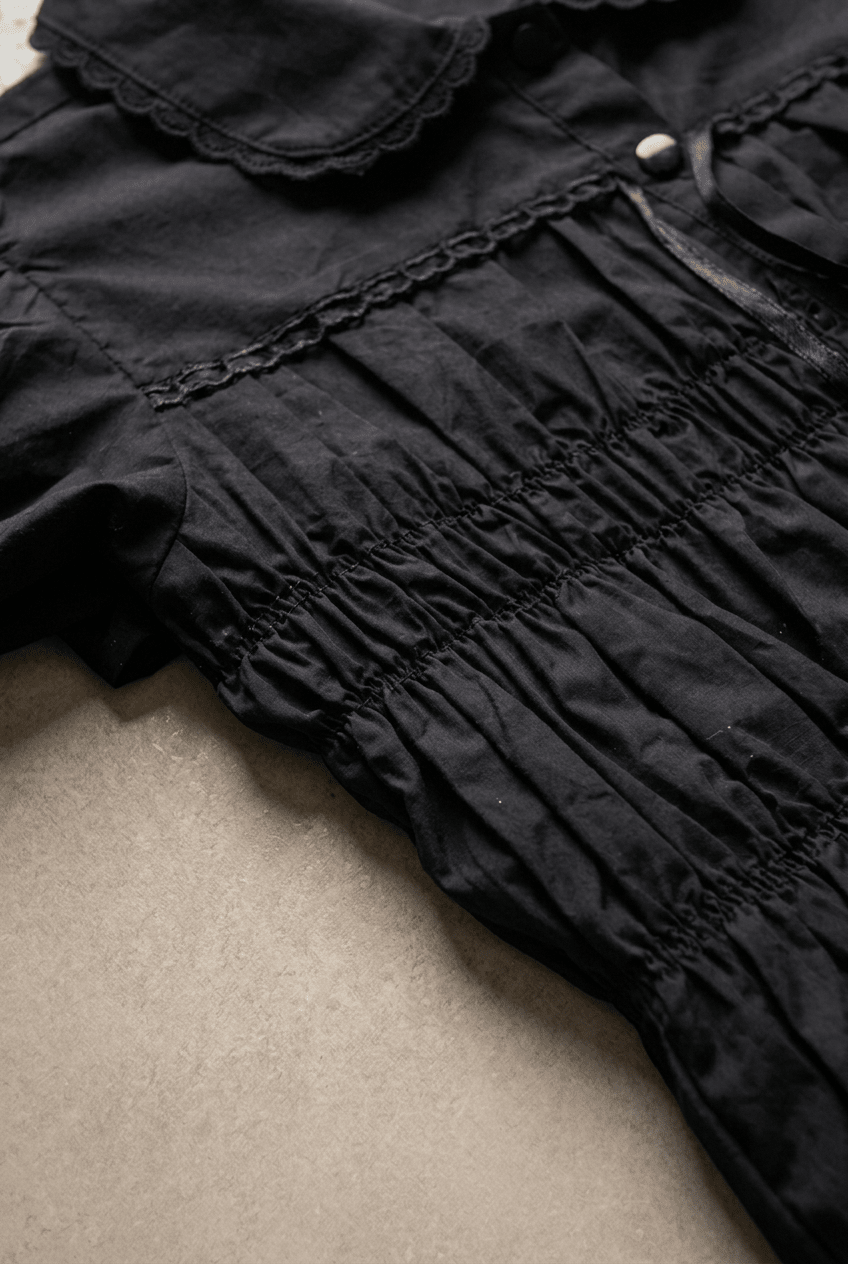 Black Shirred Lace Shirt - BEEGLEE