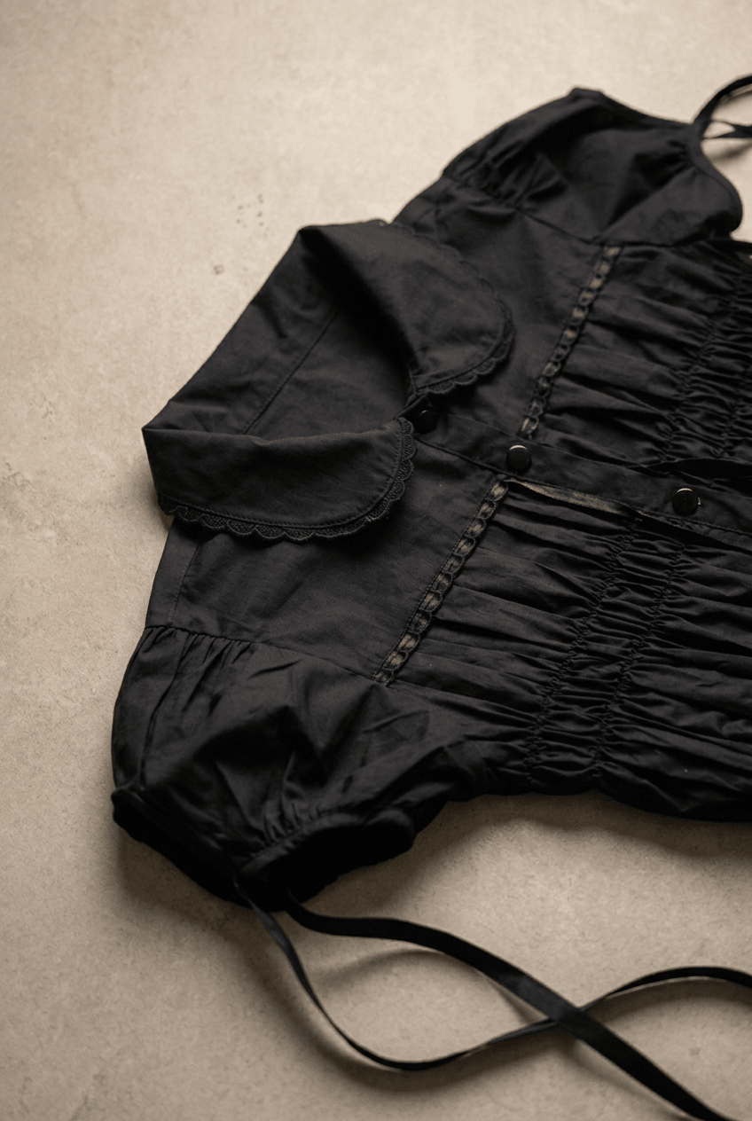 Black Shirred Lace Shirt - BEEGLEE