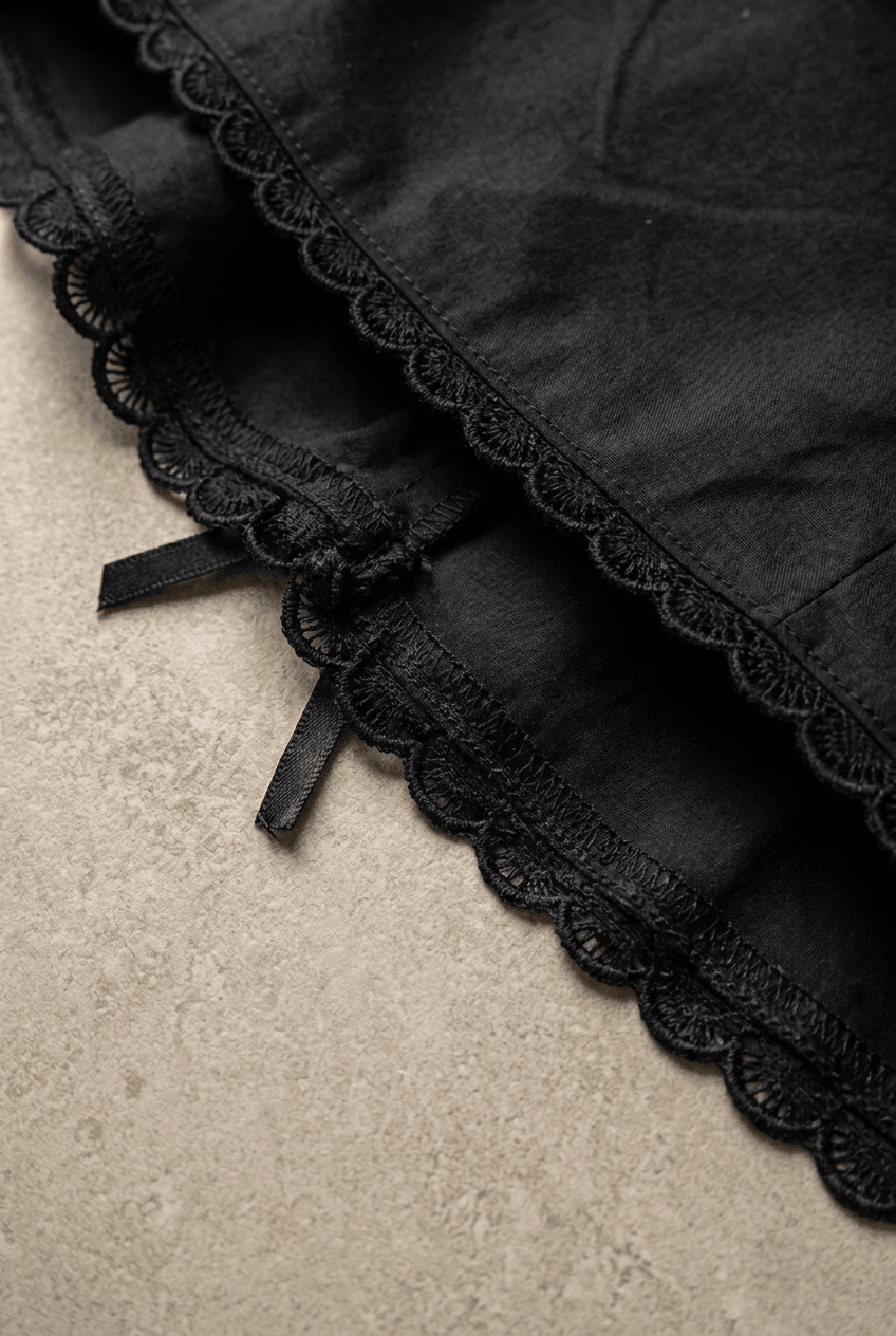 Black Shirred Lace Shirt - BEEGLEE