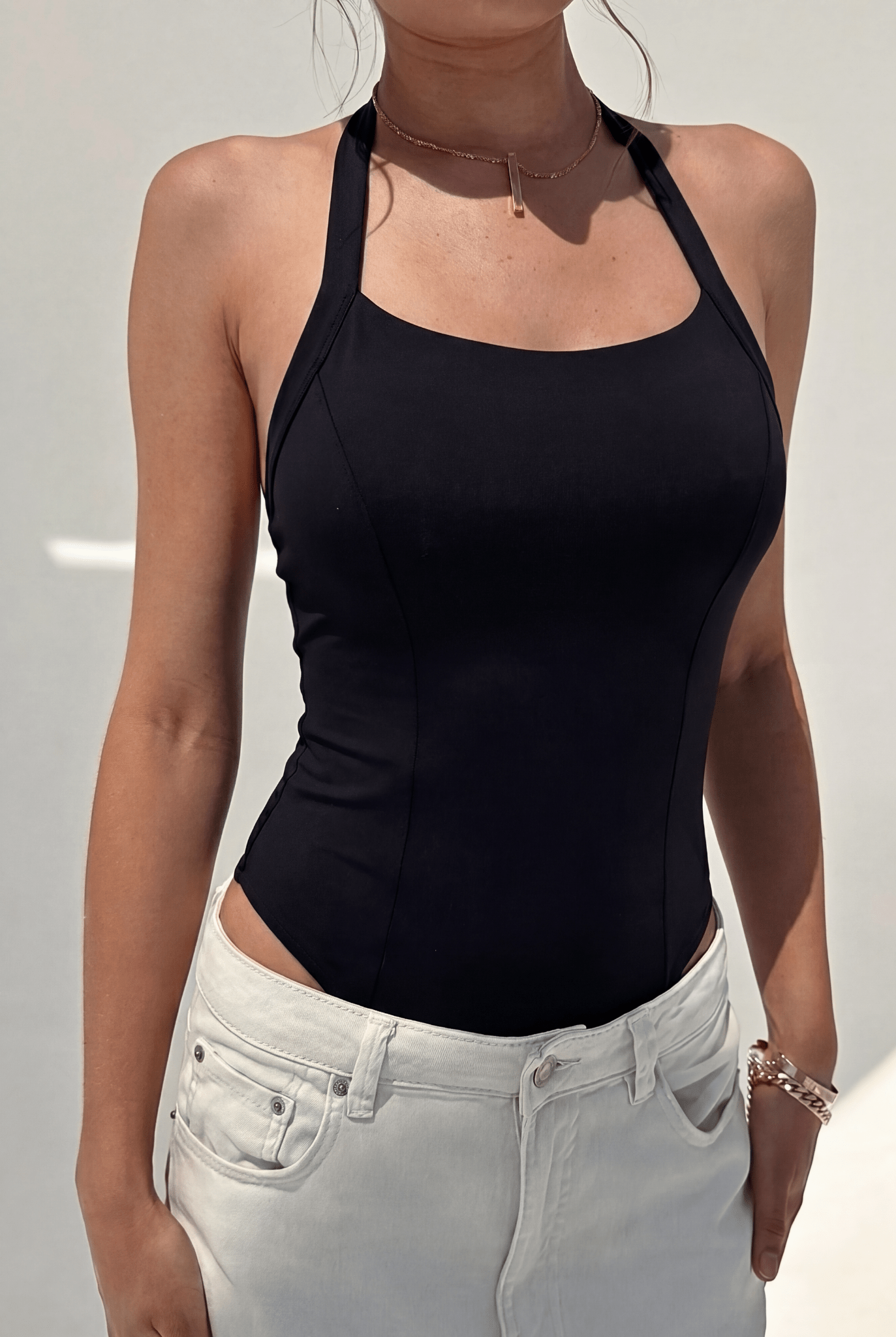 Black Straight - Up Bodysuit - BEEGLEE