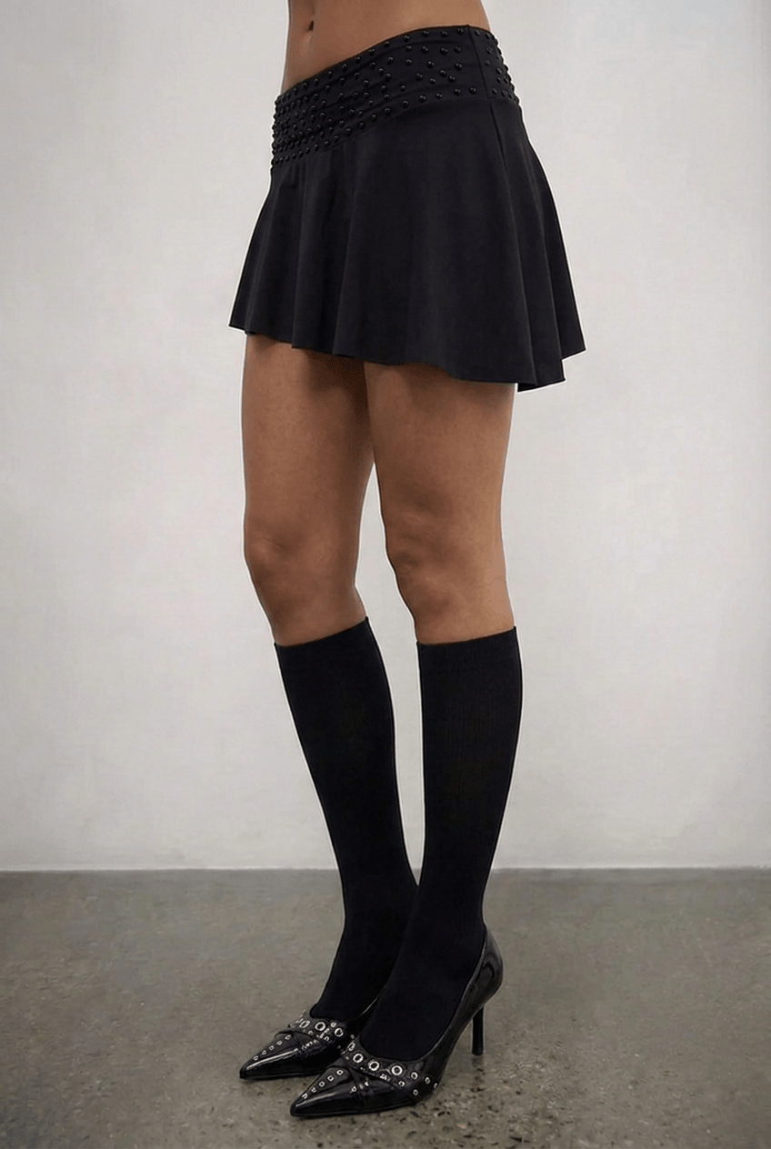 Black Studded Flare Skort - BEEGLEE