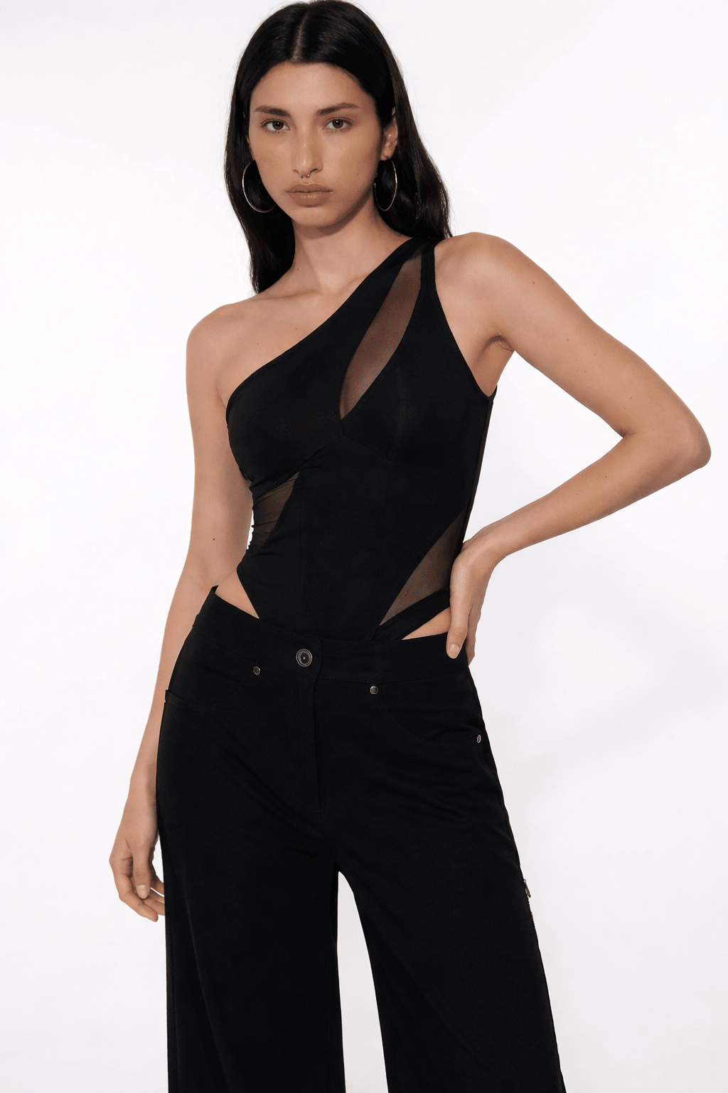 Black Swirl Mesh Bodysuit - BEEGLEE