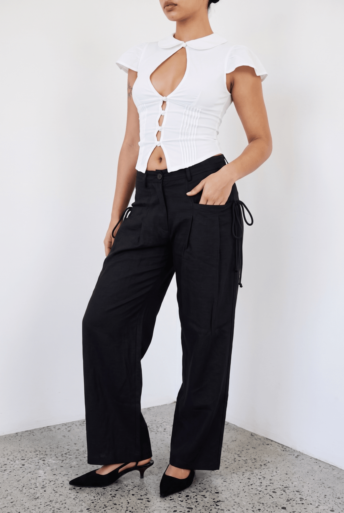 Black Tie-Pocket Trousers - BEEGLEE