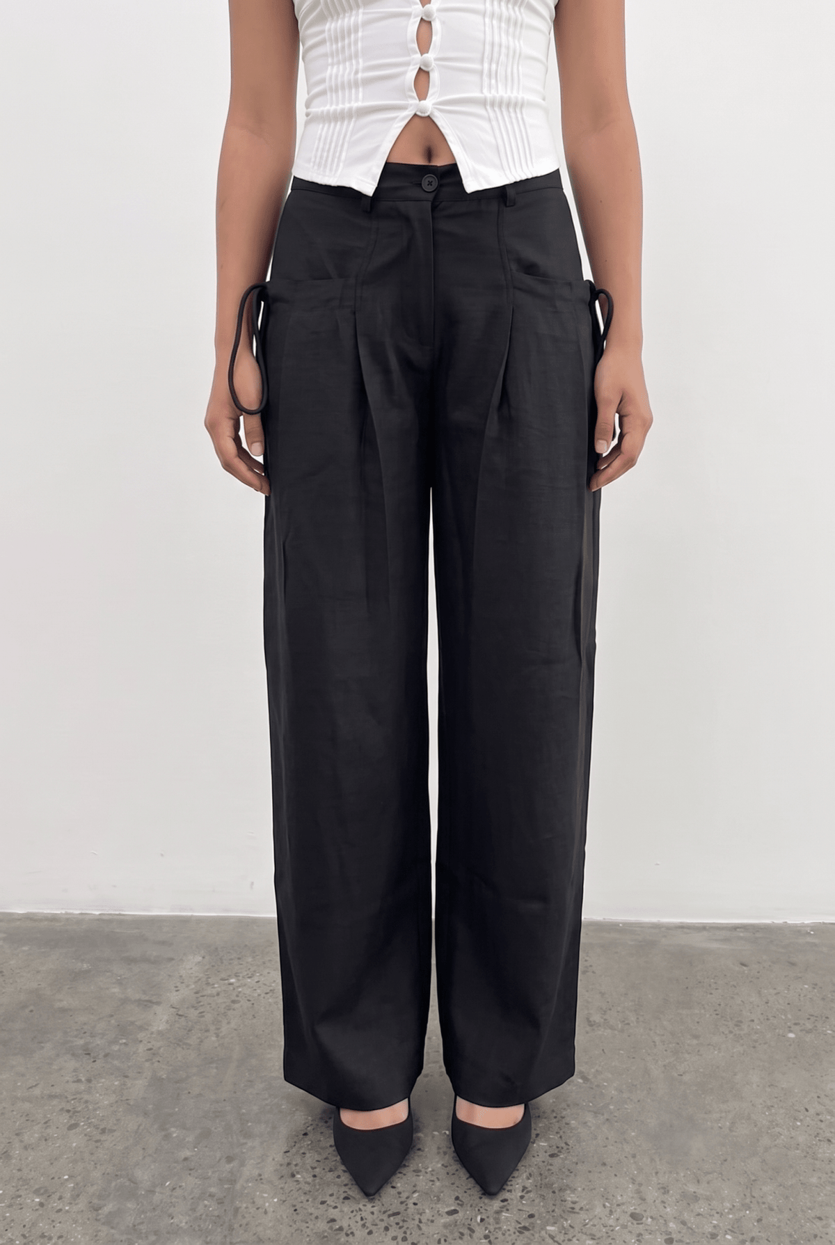 Black Tie-Pocket Trousers - BEEGLEE