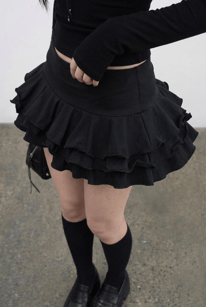 Black Tiered Frill Skort - BEEGLEE