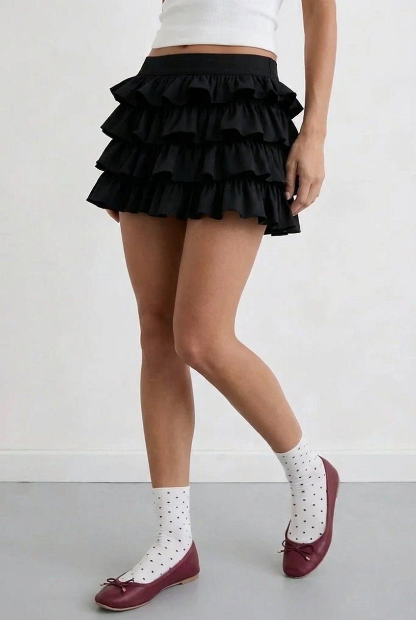 Black Tiered Ruffle Skort - BEEGLEE