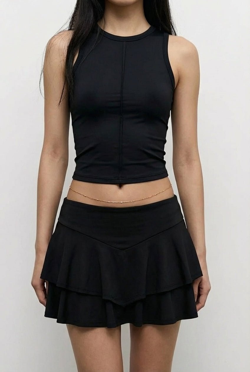 Black V - Shape Ruffle Skort - BEEGLEE