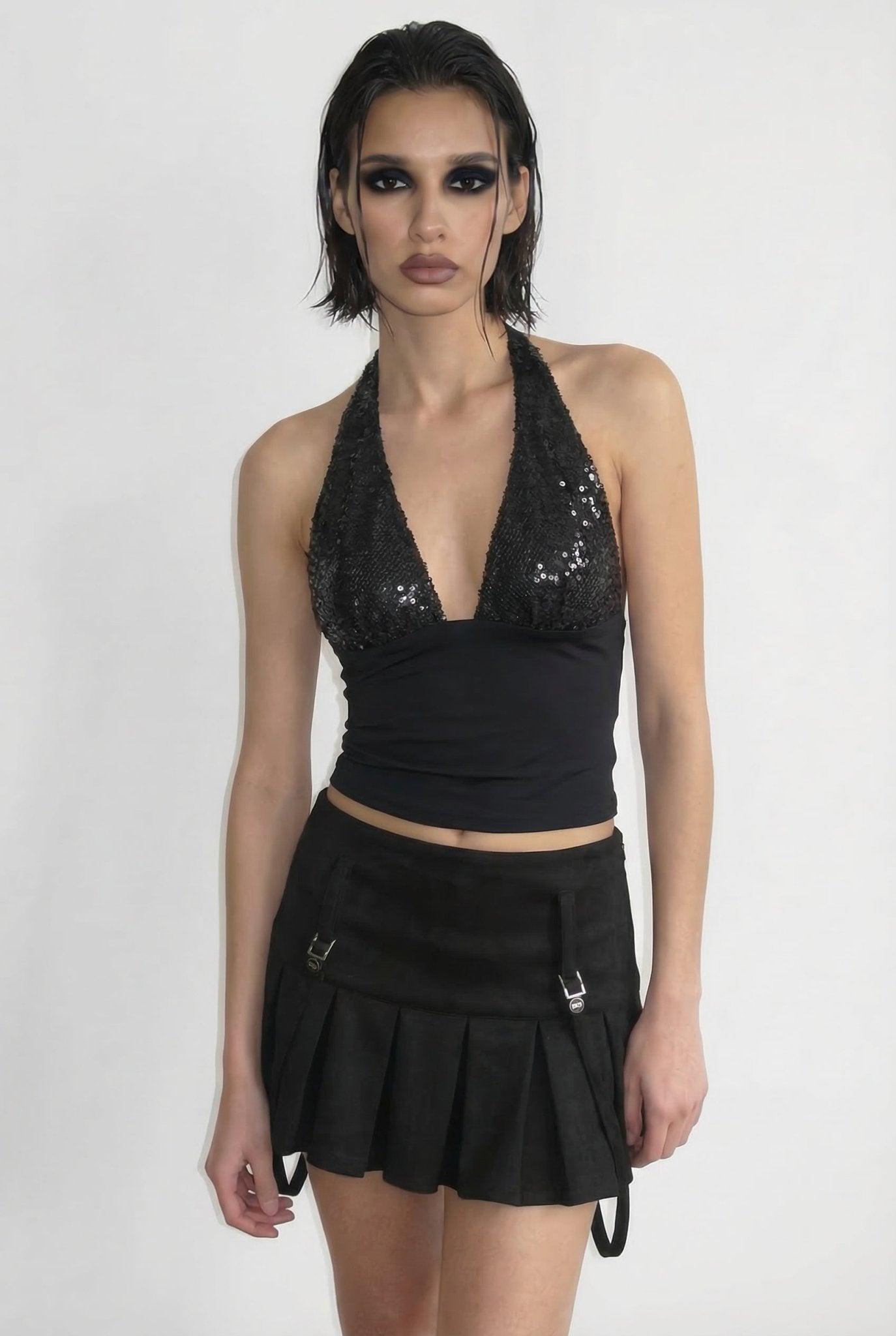 Black Veil Sequin Top - BEEGLEE